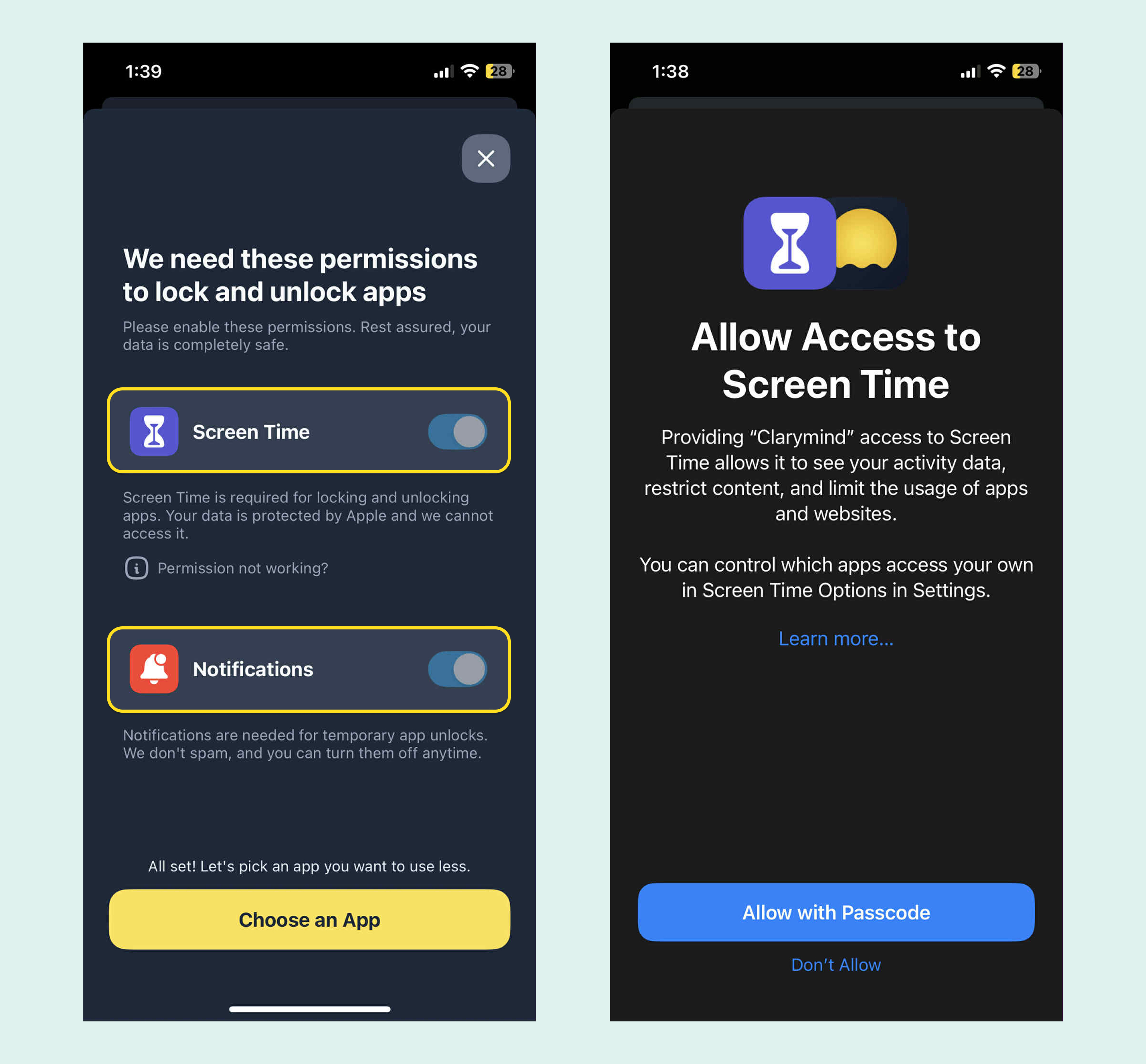 Agree to Screen Time permissions