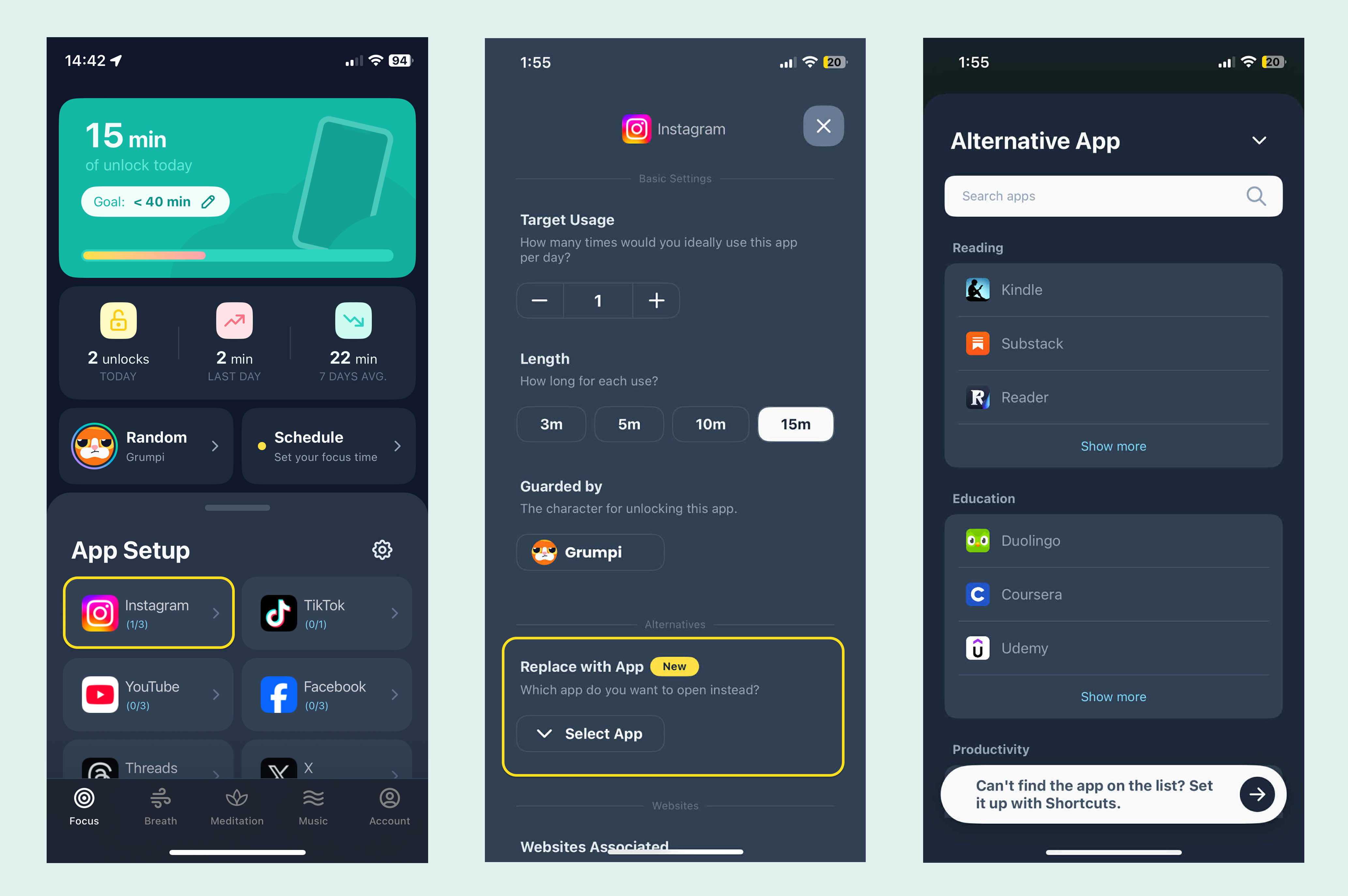 Select the app you would like to be prompted to switch to