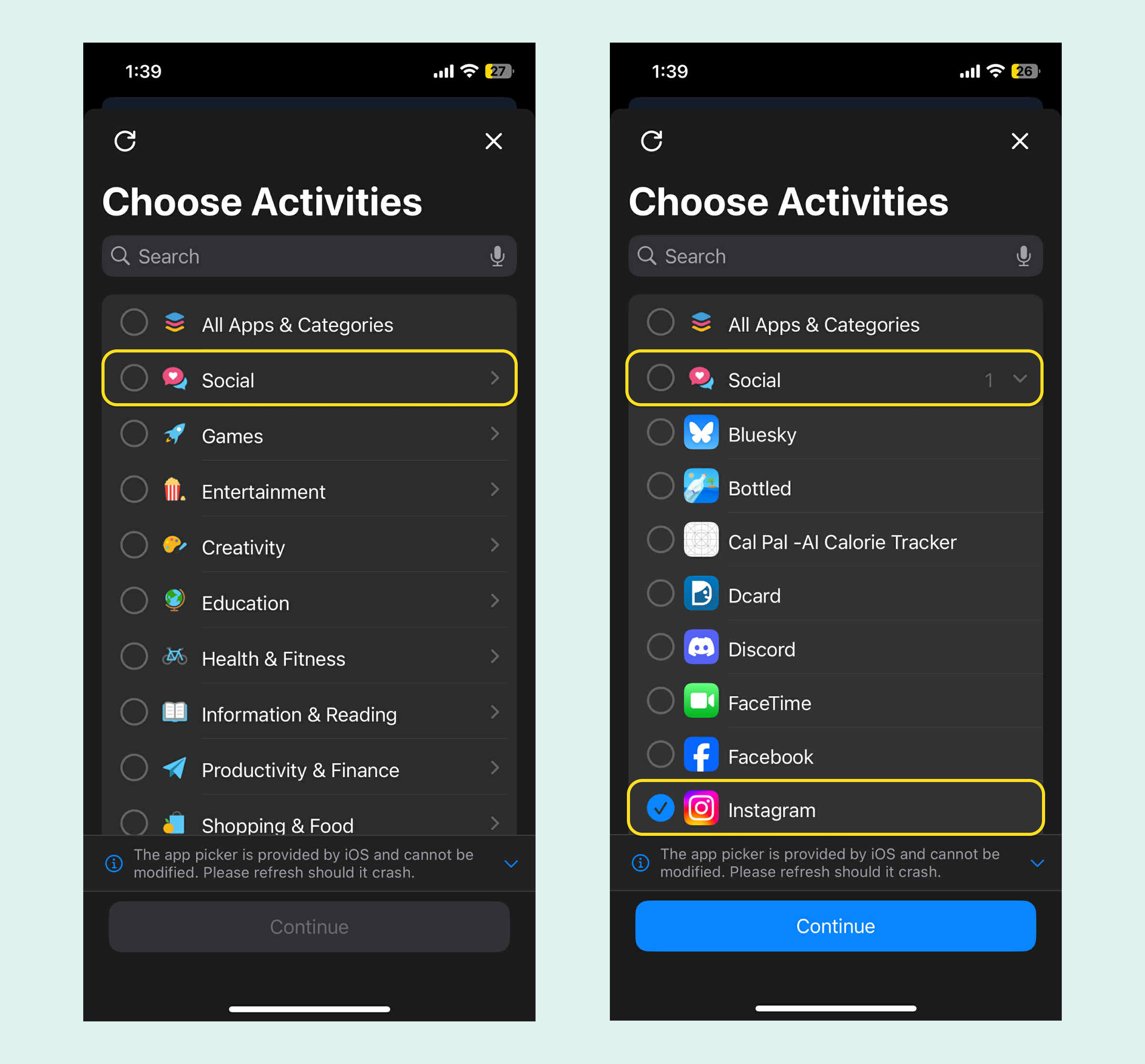 Select the app to lock
