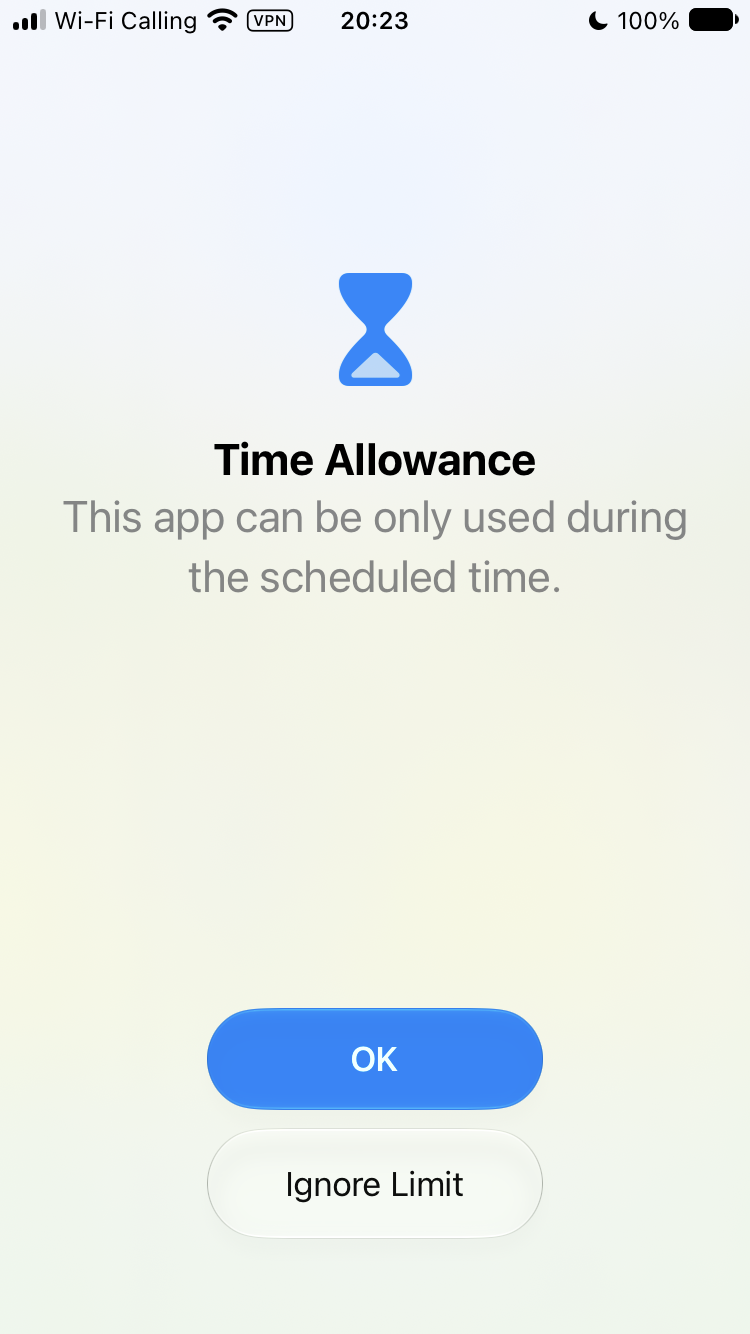 What you see when opening an app outside scheduled hours