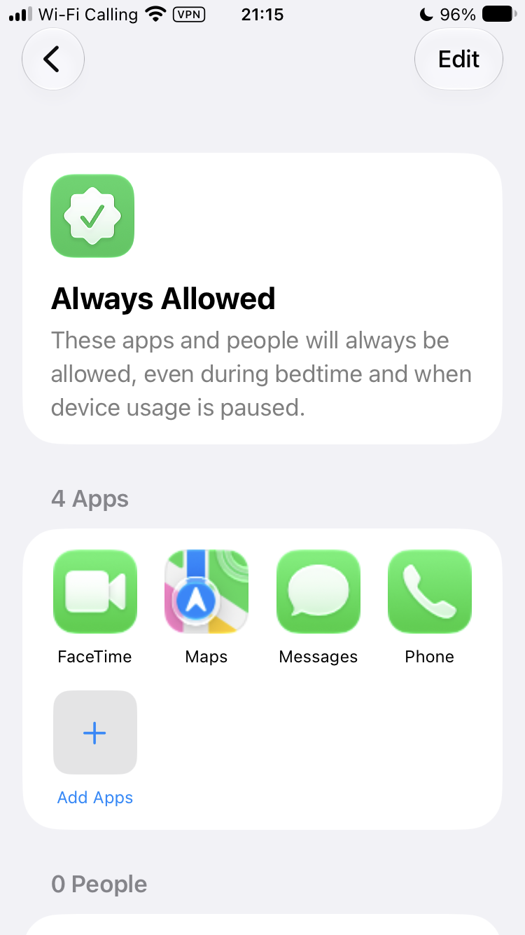 Always Allowed apps and contacts