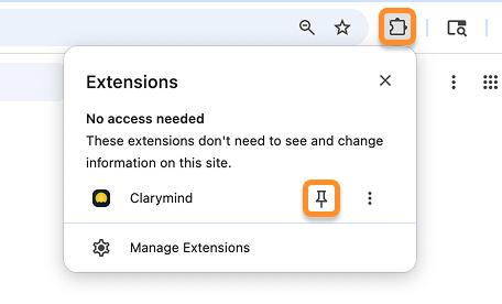 Pin the Clarymind extension to your toolbar