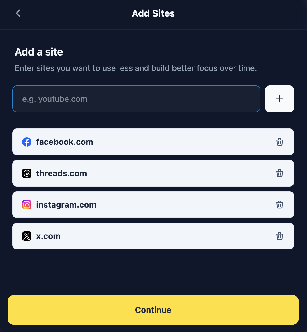 Add the websites you want to limit